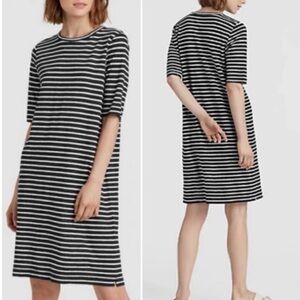 Eileen Fisher Seaside Stripe Linen Jersey Dress Medium Black & White